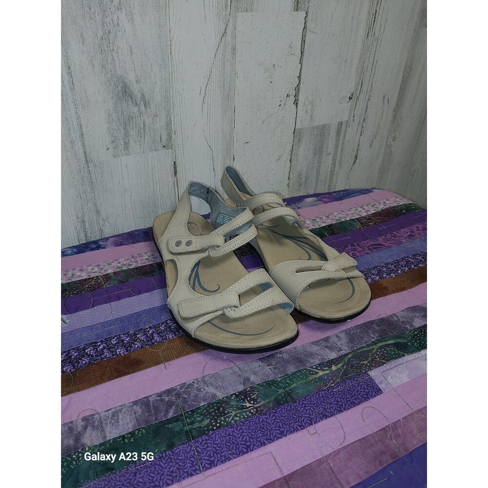 Abeo Crescent Beige Leather BIO System Ankle Strap Sandals Sz. 8.5 N Adjustable